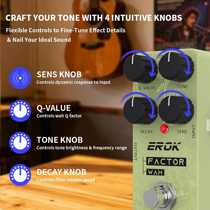 EROK Wah Pedal – Exaggerated Slap Funky & Subtle Attractive Wah Filter for Guitar & Bass, True Bypass - Image 2